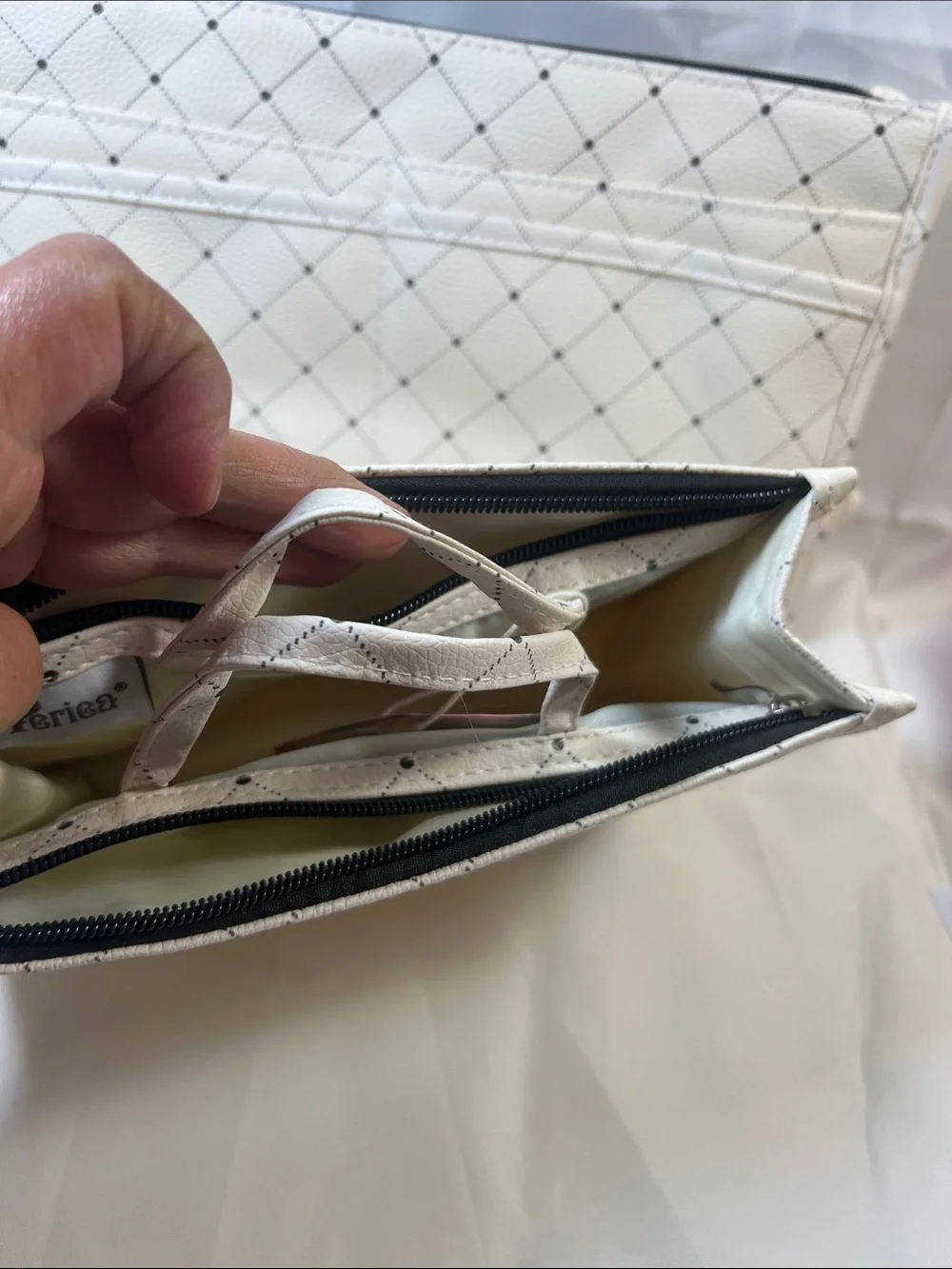 White Quilted Travel Pouch Set - Women Bags